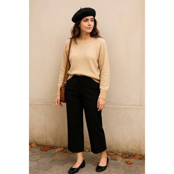 Vis à Vis Black Wide Leg Pants (US 6) Cropped High Rise Minimalist French Girl - Picture 1 of 5